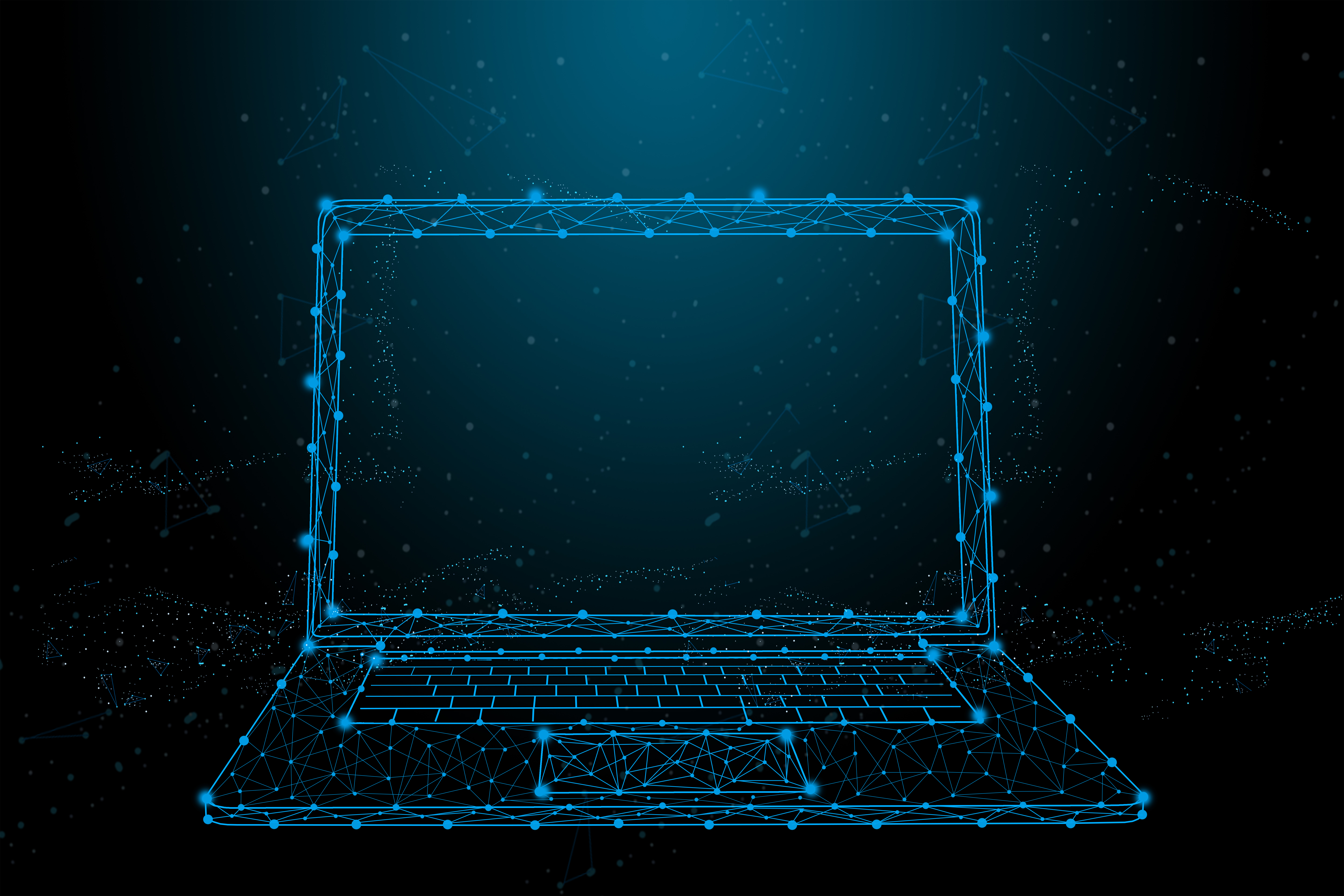 digital shield over laptop screen dark neon